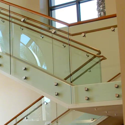 Home stair case balustrade S.S frameless stainless steel standoff glass railing indoor