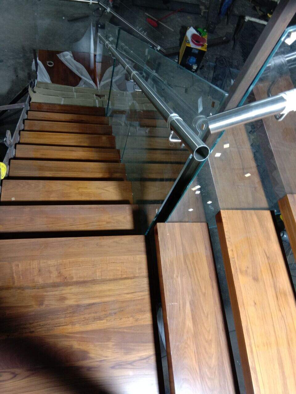 modern custom mono beam stairs glass led light mono stringer floating stairs white oak stair treads factory