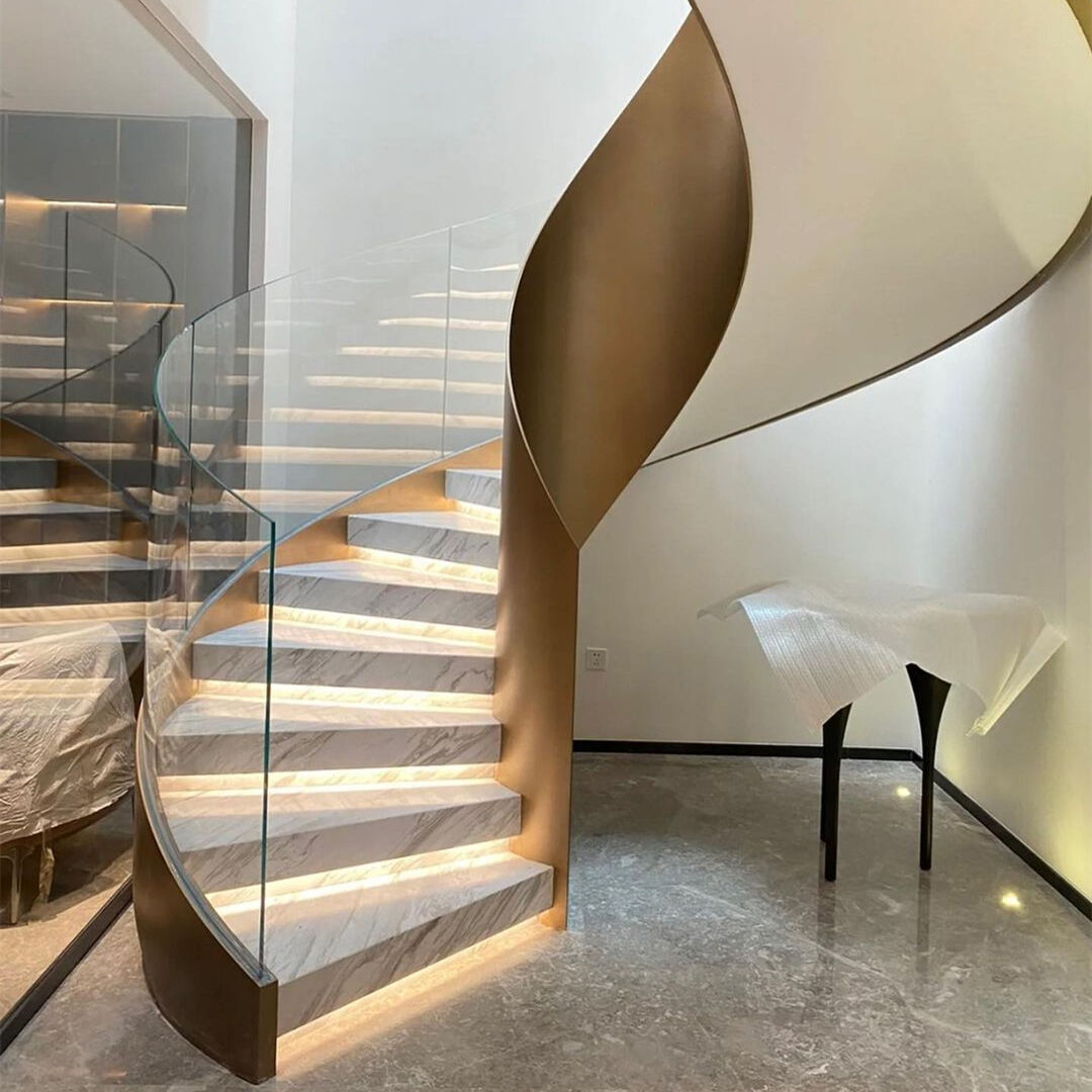 Customized Stainless Steel Marble curved Stairs Easy Installation Curved Indoor Design for Modern Hotels details