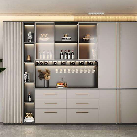 Luxurious Kitchen Cabinet with Glass Wine Display - Home Lacquered Bar Furniture