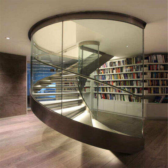 Laminated glass step Customized Luxury Indoor carbon steel curved Staircase for villa made in china manufacture