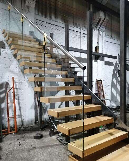 modern custom mono beam stairs glass led light mono stringer floating stairs white oak stair treads factory