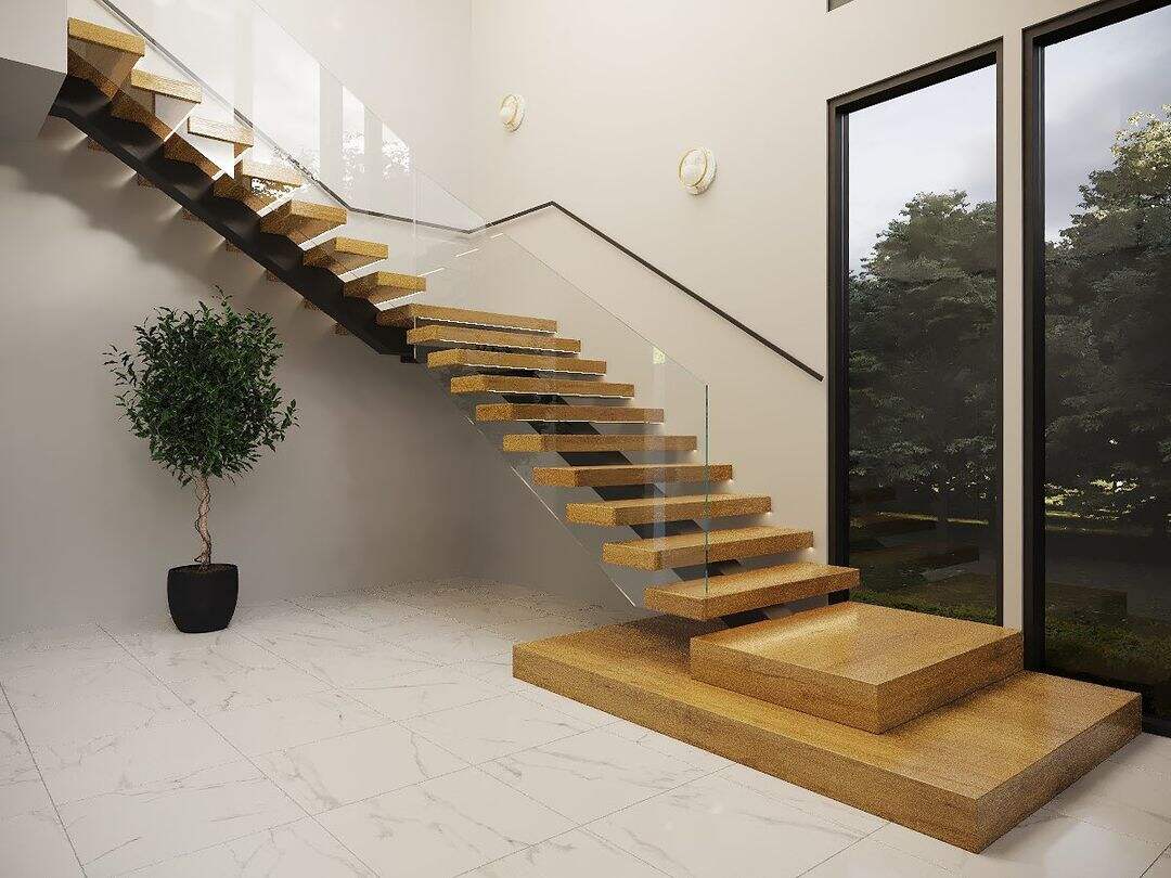 American style modern matte black mono stringer stained wood steps with led lights floating stairs for villa factory