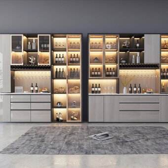 Luxurious Kitchen Cabinet with Glass Wine Display - Home Lacquered Bar Furniture factory