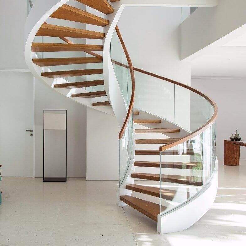 Various Style Custom Stairs Curved Staircase with Glass Railing from Foshan Factory details