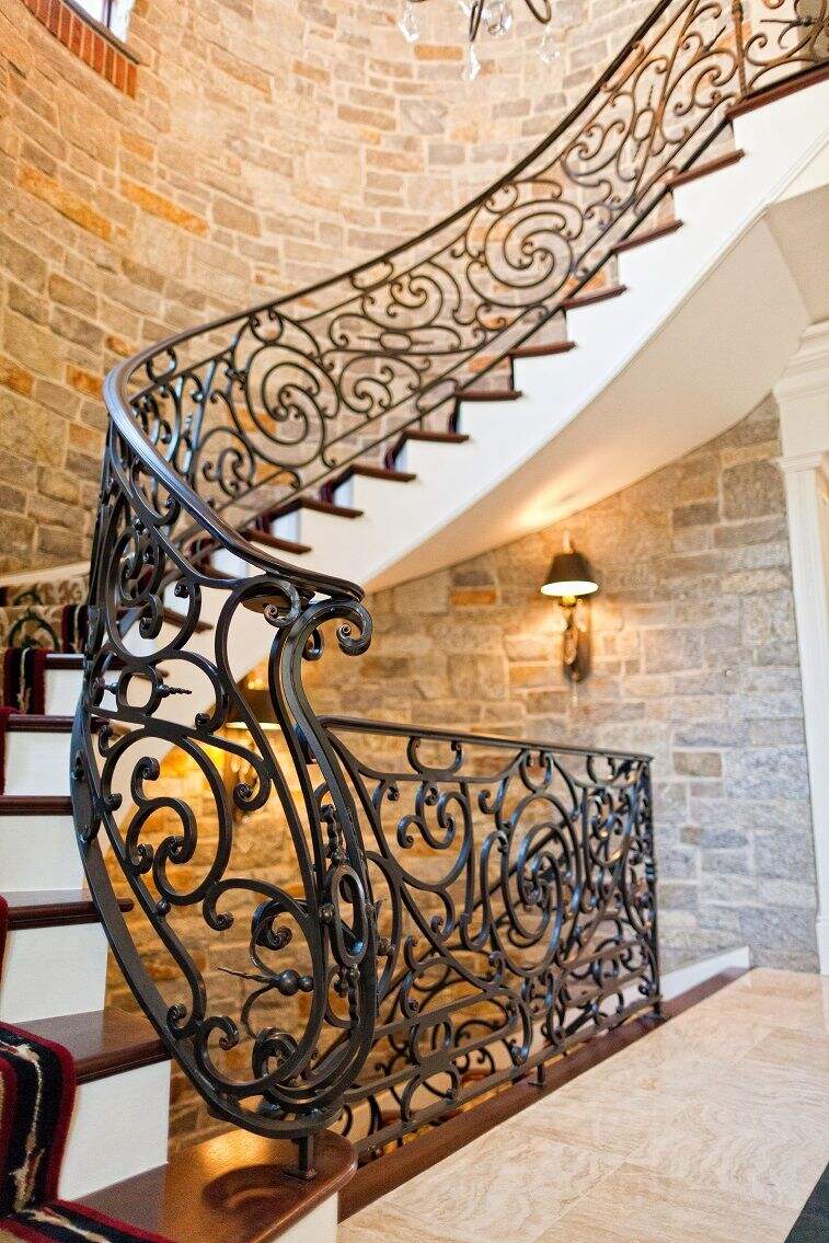 Luxuriant in Design Wrought Iron Railing Curved Staircase from Foshan Factory details