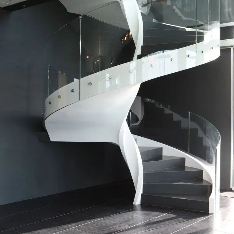 shinny luxury glass curved stairs safety glass treads commerical curved stairs