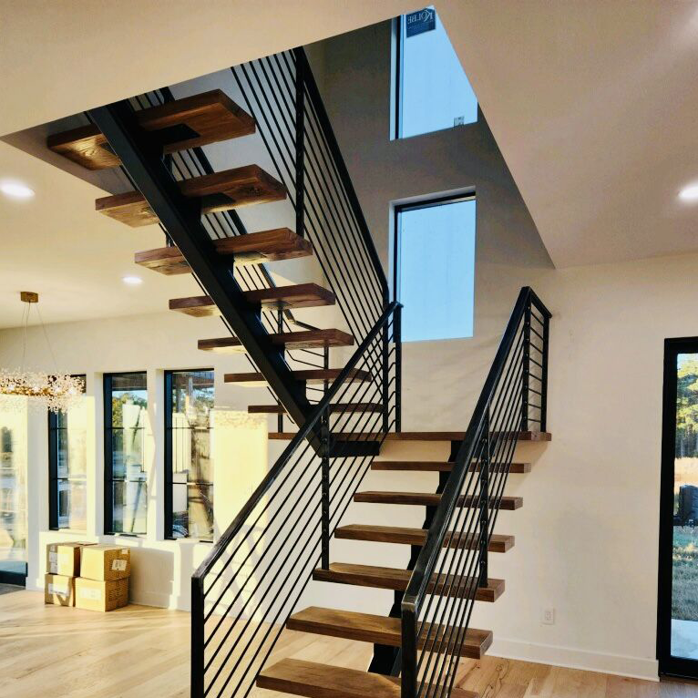 modern custom mono beam stairs glass led light mono stringer floating stairs white oak stair treads factory