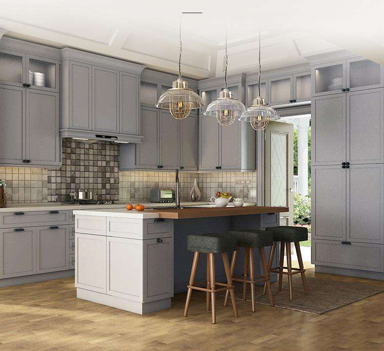 High-Quality China Factory I Shape Kitchen Cabinet with Island and Lights - Professional Kitchen Cabinet Designs supplier