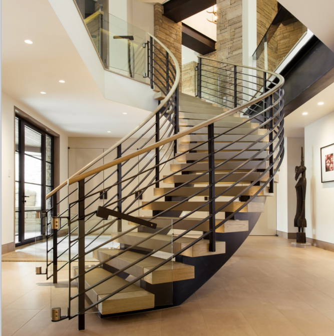 Curved/Arc spiral Staircase, Indoor staircase,Luxury Modern Home Decoration Glass decor stairs wooden Stairs manufacture