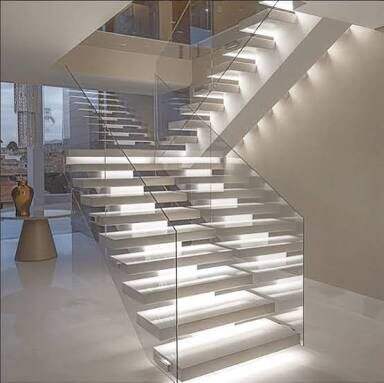 modern stairs glass led light floating staires indoor save space spiral staircase for sale supplier