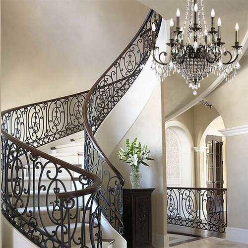 Beautiful Design Wrought Iron Railing Curved Staircase from Foshan Factory details