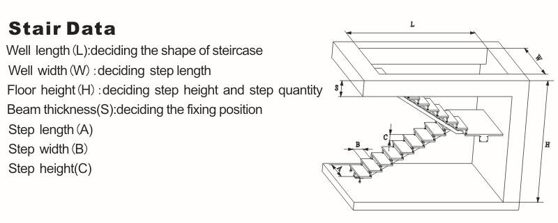 Fancy style powder coated black mono steel beam white oak steps with glass railing floating stairs for villa supplier