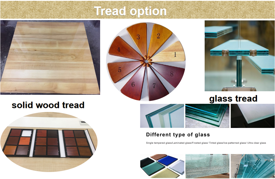 Curved staircase glass and decorative wood tread for interior resident from Foshan details