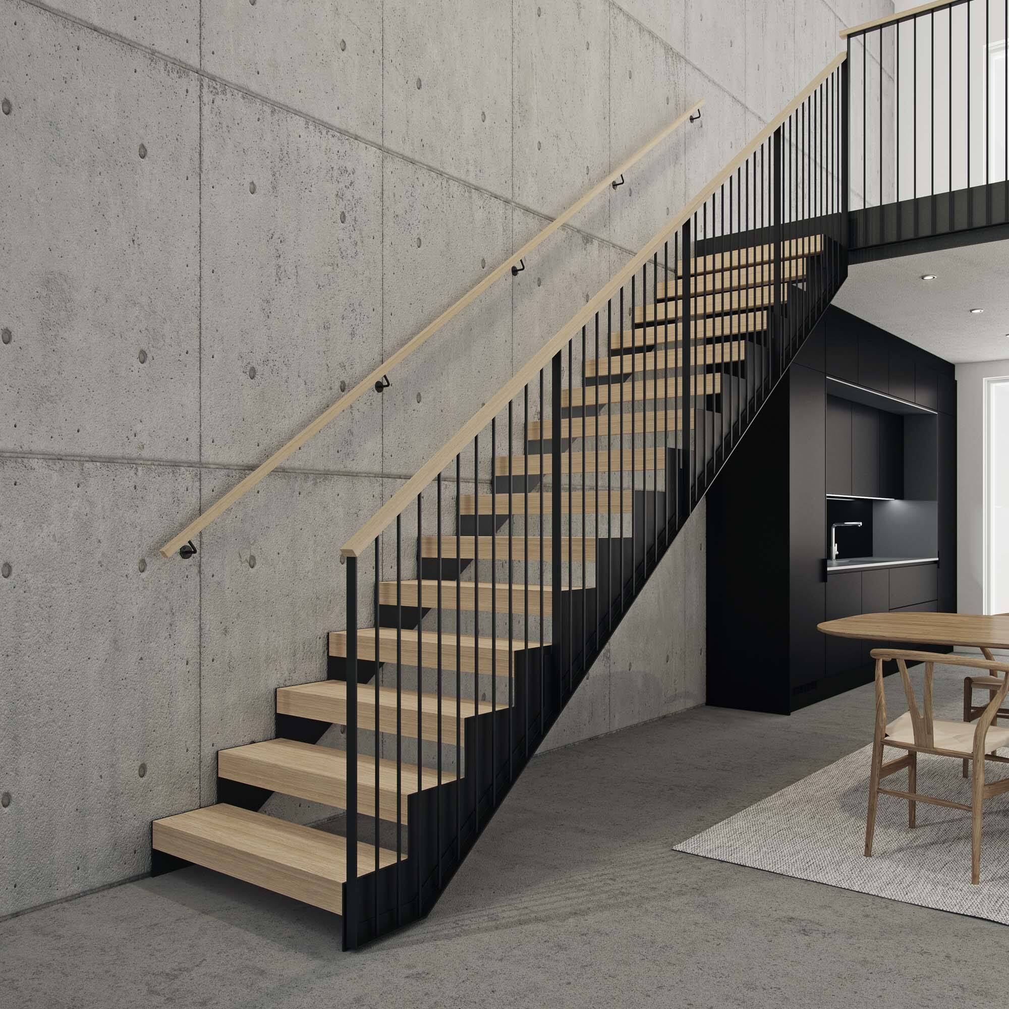 mono stringer staircase: customizable wooden step straight stairs for easy installation factory