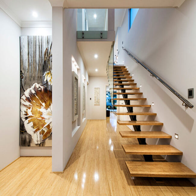 standard modern interior straight staircase led light with sensor wall lights floating staircase wooden tread supplier