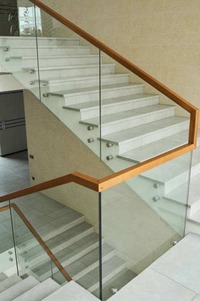 Home stair case balustrade S.S frameless stainless steel standoff glass railing indoor supplier