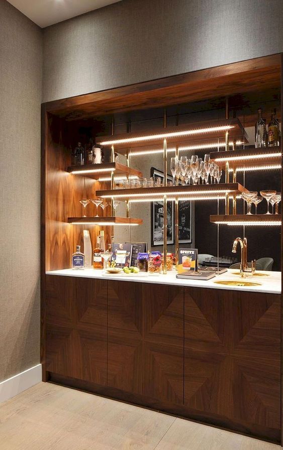 Luxurious Kitchen Cabinet with Glass Wine Display - Home Lacquered Bar Furniture factory