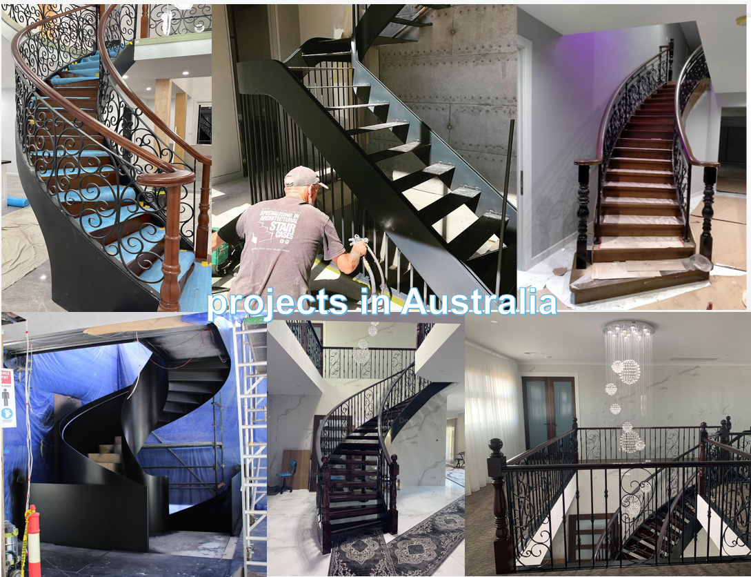 American standard luxury curved carbon steel stringer wood/marble open tread floating spiral stairs with glass railing handrail manufacture