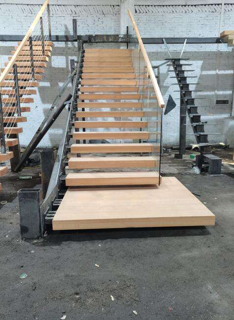 modern custom mono beam stairs glass led light mono stringer floating stairs white oak stair treads manufacture