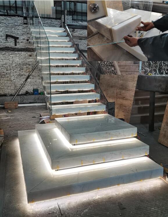 modern stairs glass led light floating staires indoor save space spiral staircase for sale supplier