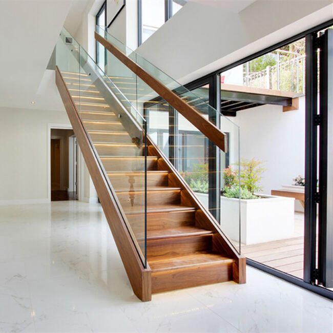 standard modern interior straight staircase led light with sensor wall lights floating staircase wooden tread details