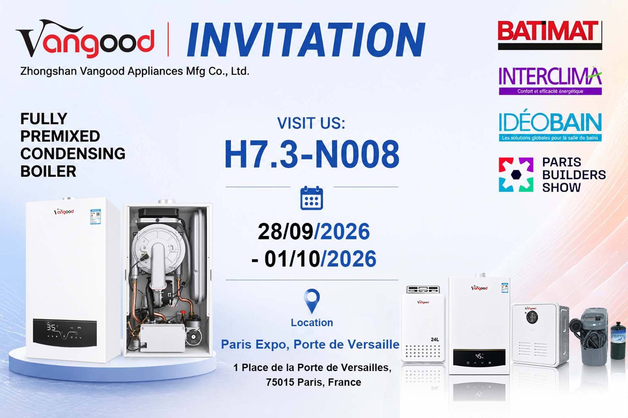 Vangood to Exhibit at Paris Construction & HVAC Industry Exhibition (BATIMAT · INTERCLIMA · IDÉOBAIN) — Welcome to Visit Us at Booth H7.3-N008