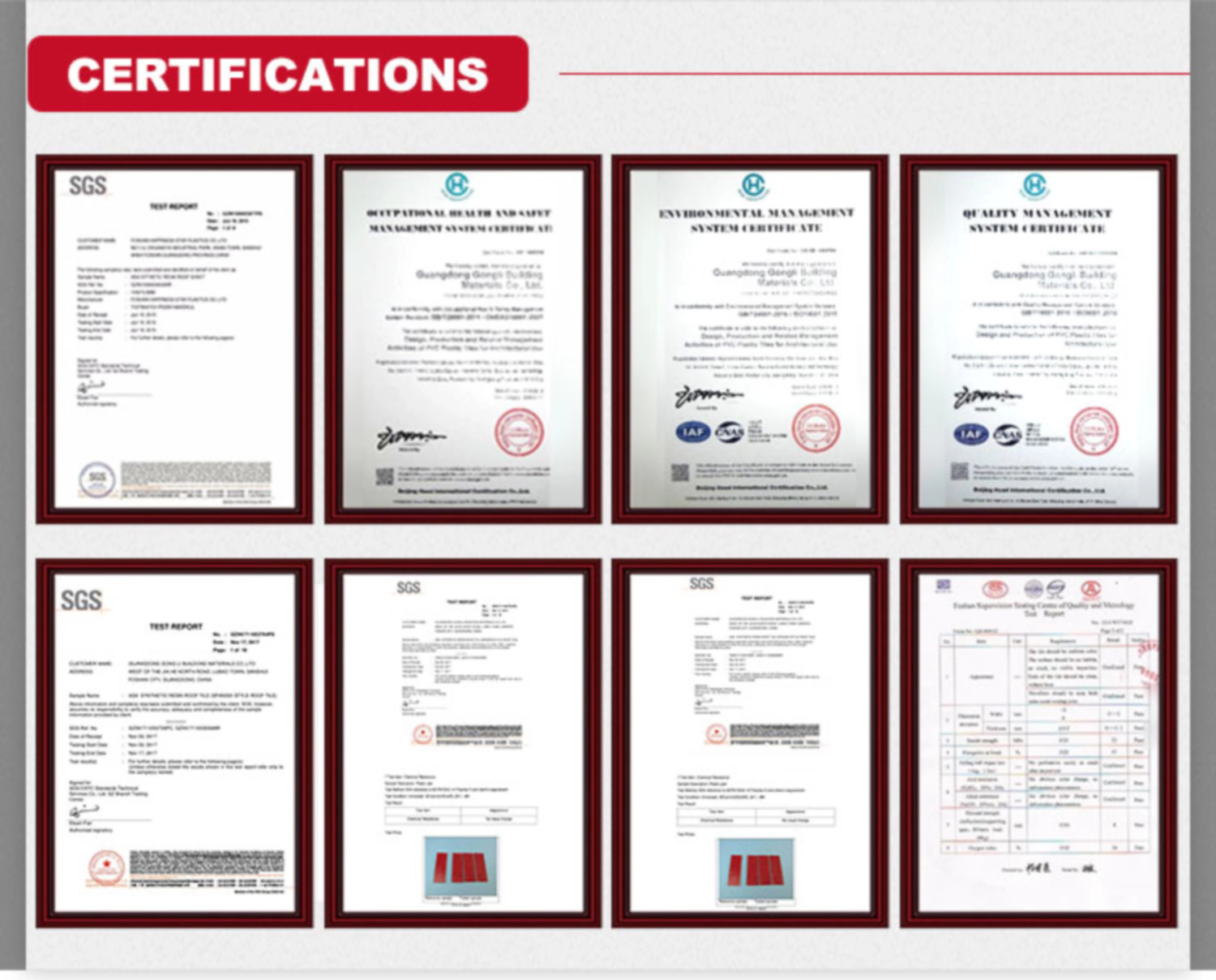 ASA PVC Roof Sheets Certificates