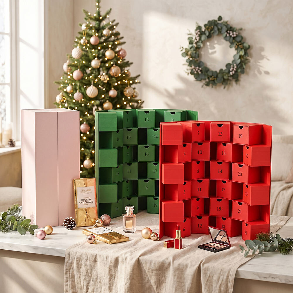 Გადაკეპვადი 24-დღიანი ქრისტეშობის ადვენტის კალენდარის ყუთი სასწაულო საჩუქრებისთვის