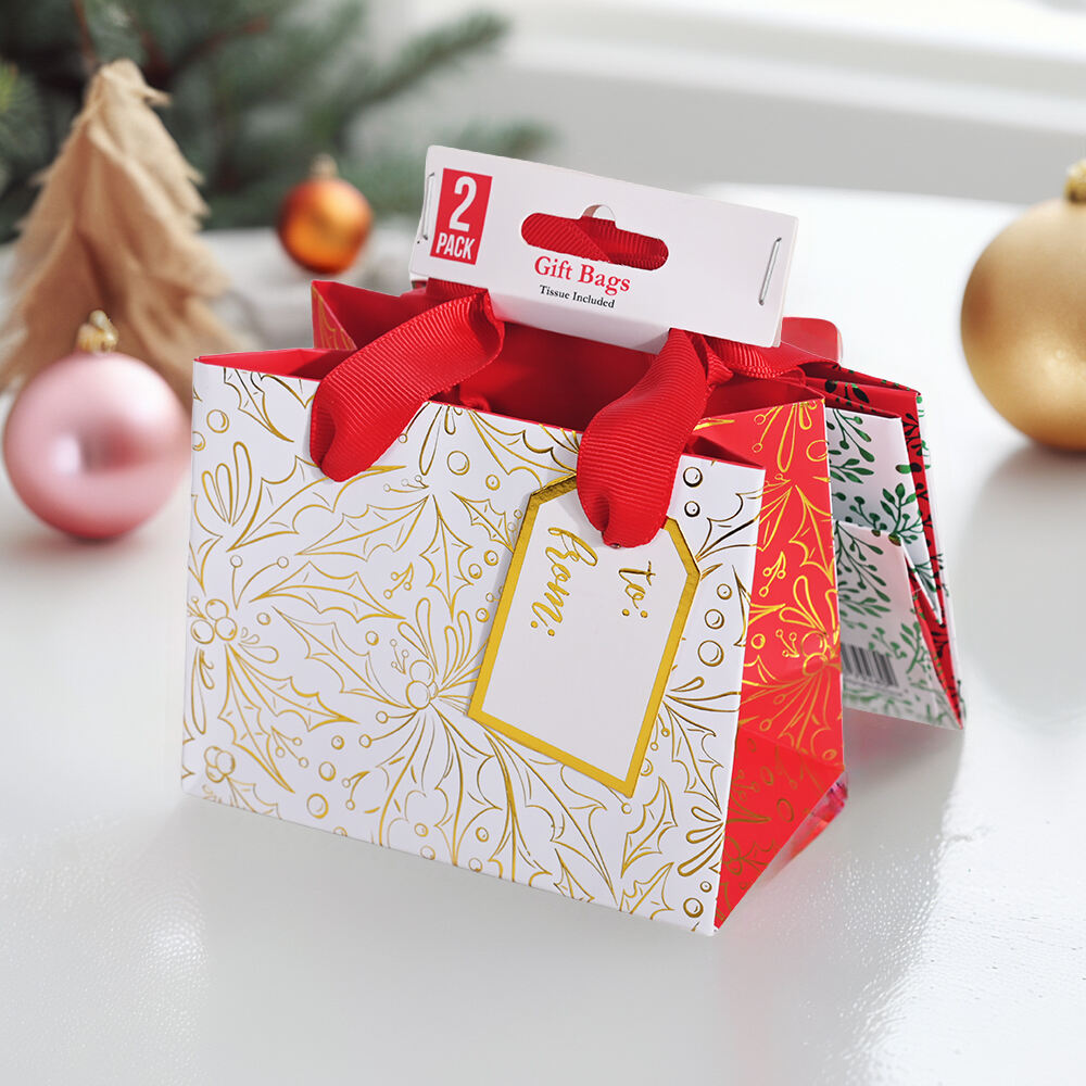 Étiquette de carte à motif personnalisé de luxe pour 2 sacs-cadeaux de Noël