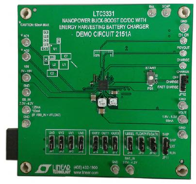 DC2151A, Demo Board for featuring LTC3331EUH, with VIN between 3V and 18V, adjustable VOUT between 1.8V and 5V Reference Design using part LTC3331EUH#TRPBF by Analog Devices