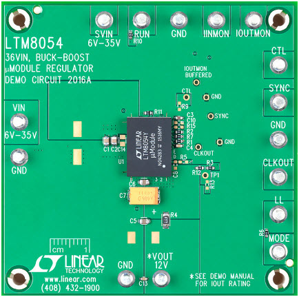 DC2016A, Demo Board for LTM8054 36VIN, 5.4A Sync Buck-Boost module Regulator Reference Design using part LTM8054EY#PBF by Analog Devices