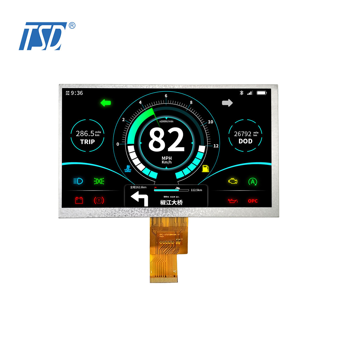 7-Zoll-1024*600-IPS-Bildschirm 1000 Nits RGB-Schnittstelle für Zweirad-Fahrzeug-Dashboard Motorrad TFT LCD-Anzeigemodule