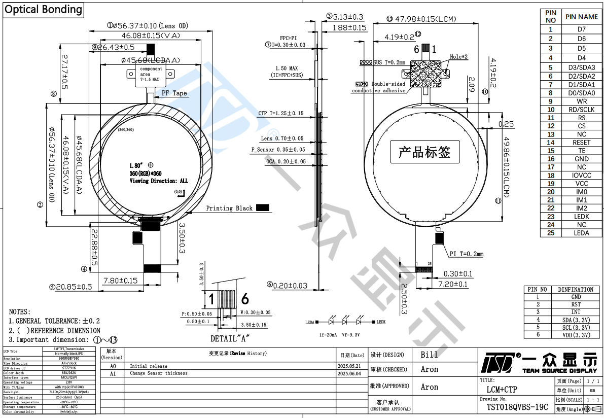 qspi interface tft lcd display modules with ctp-1