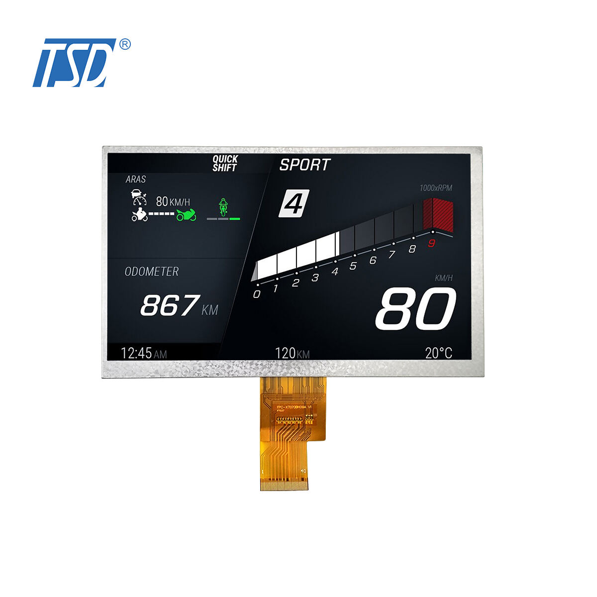 7-Zoll-1024*600-IPS-Bildschirm 1000 Nits RGB-Schnittstelle für Zweirad-Fahrzeug-Dashboard Motorrad TFT LCD-Anzeigemodule