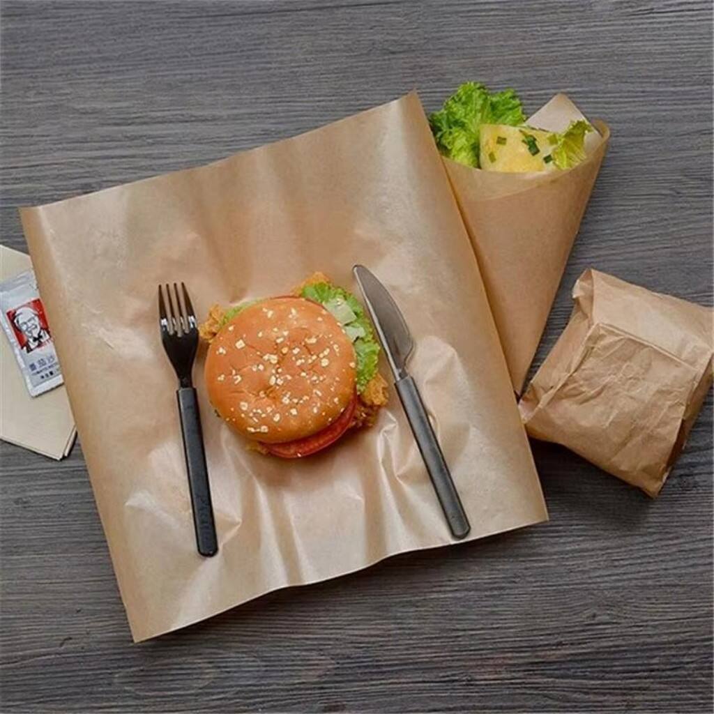 Biodegradable Packaging PE Coated Grease Proof Food Packaging Paper Sandwich Burger Wrapper Customized Logo