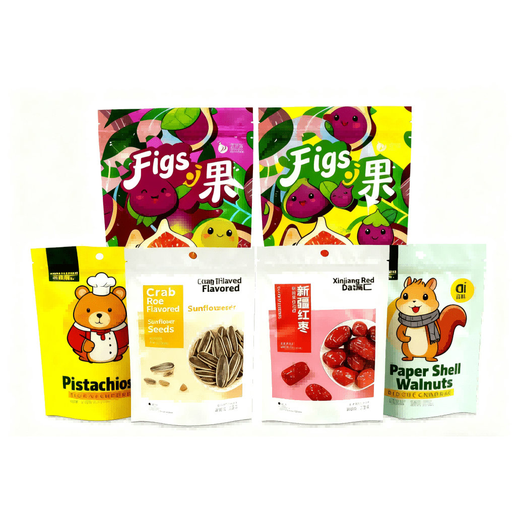 Printing Snack Aluminized Foil Smell Proof Spot Plastic Packaging Bags With Window Mylar ZipLock Stand up Pouch