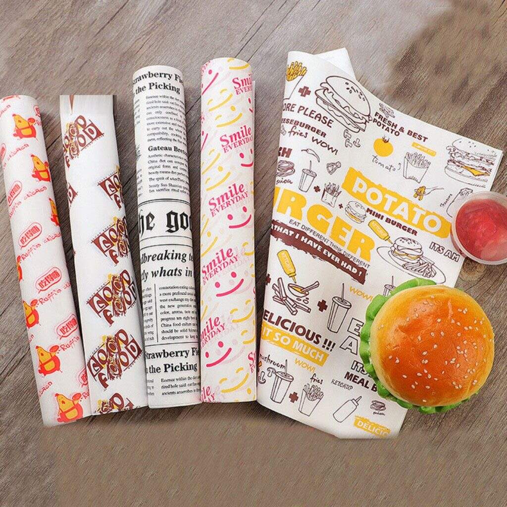 Coated Pulp Greaseproof Wrapping Paper Printed Burger Sandwich Packaging for Chemical Industry Single-Sided Pe Coating