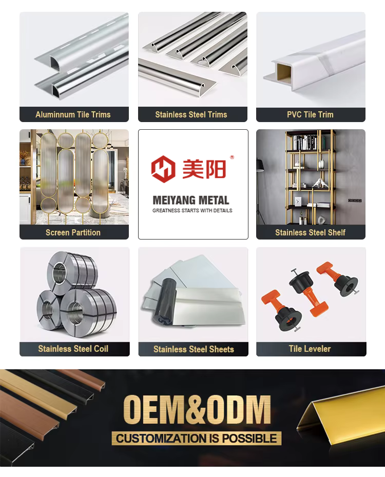 Customized Waterproof Punching Silver stainless steel skirting board flooring Ceramic Edge Tile Trim Profile factory