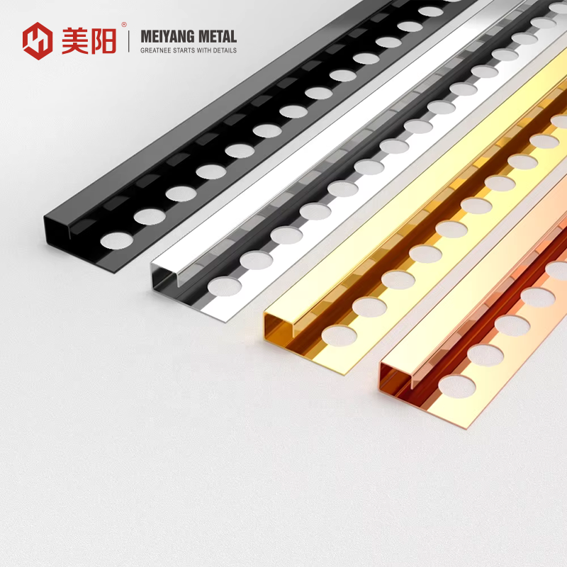 Free Sample Decorative Punching Golden Champagne Stainless Steel Tile Trim Strips manufacture