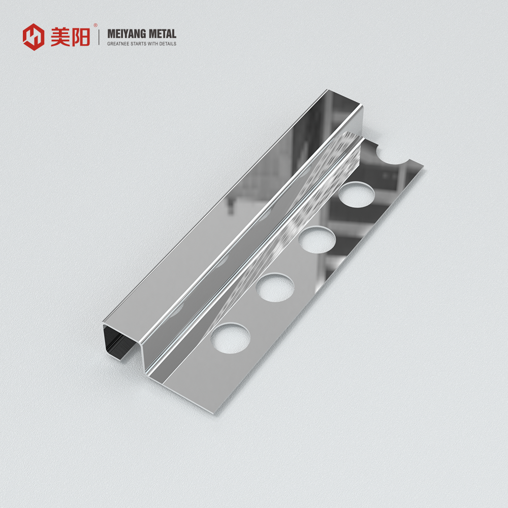 Customized Waterproof Punching Silver stainless steel skirting board flooring Ceramic Edge Tile Trim Profile manufacture