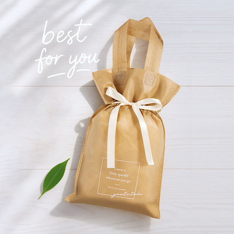 Khaki Textured Handheld Drawstring Gift Bag