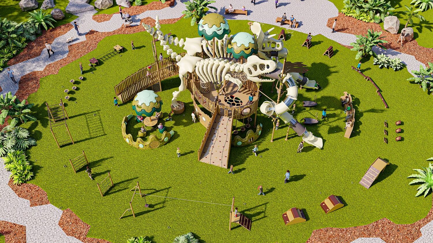 Bone Dinosaur Themed Outdoor Playground Climbing Slide Set for Kids
