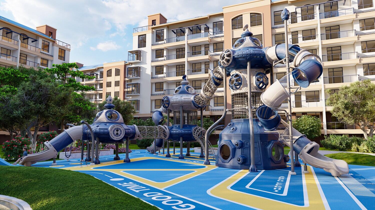 Outdoor Children's Playground Space Rocket Themed Play Set