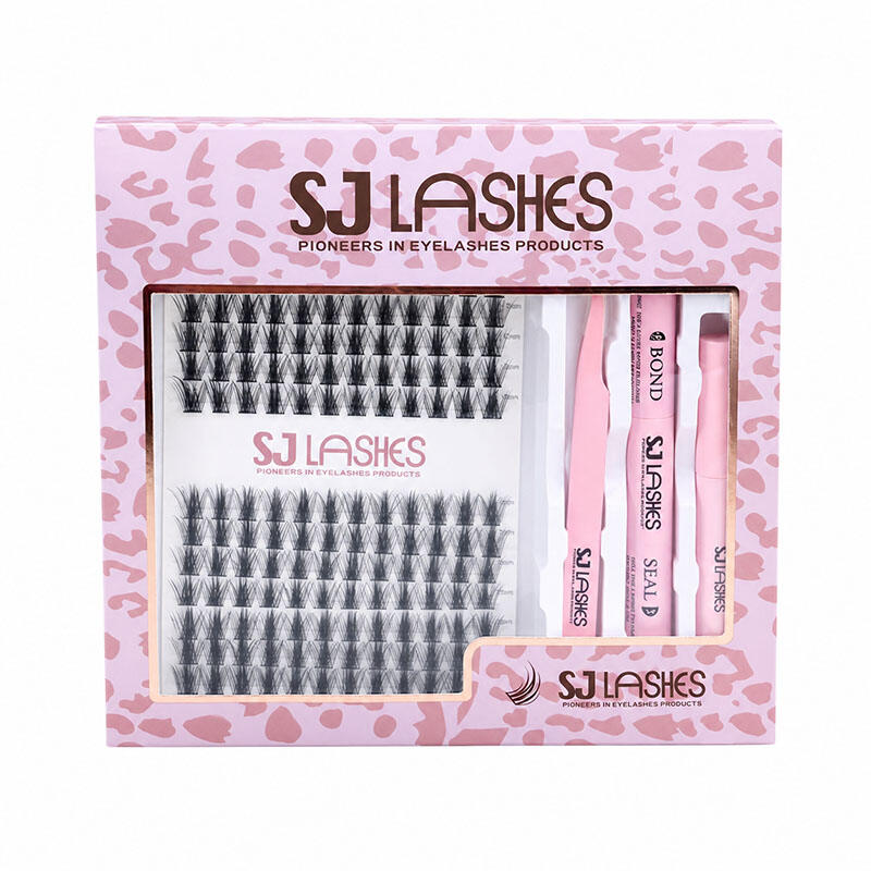 SJ LASHES Factory Wholesale Pink DIY Cluster Lash Kit Packaging Box | Custom Lash Set Case with Adhesive, Seal & Tweezer Tool OEM