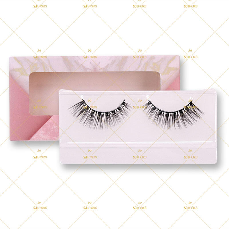 SJ LASHES Factory Wholesale Luxury Pink Marble Gold Foil Single-Pair Eyelash Packaging Box | Large Window Elegant Retail Case OEM