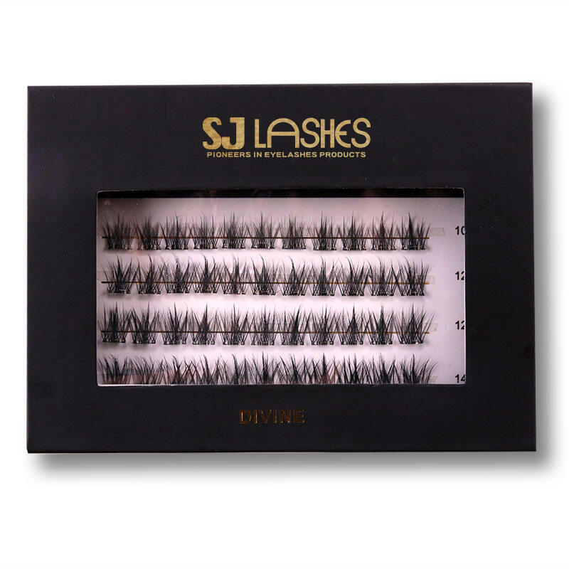 SJ LASHES Factory Wholesale Luxury Black Foil Segmented Lash Packaging Box | Large Window Cluster Lash Display Gift Box OEM