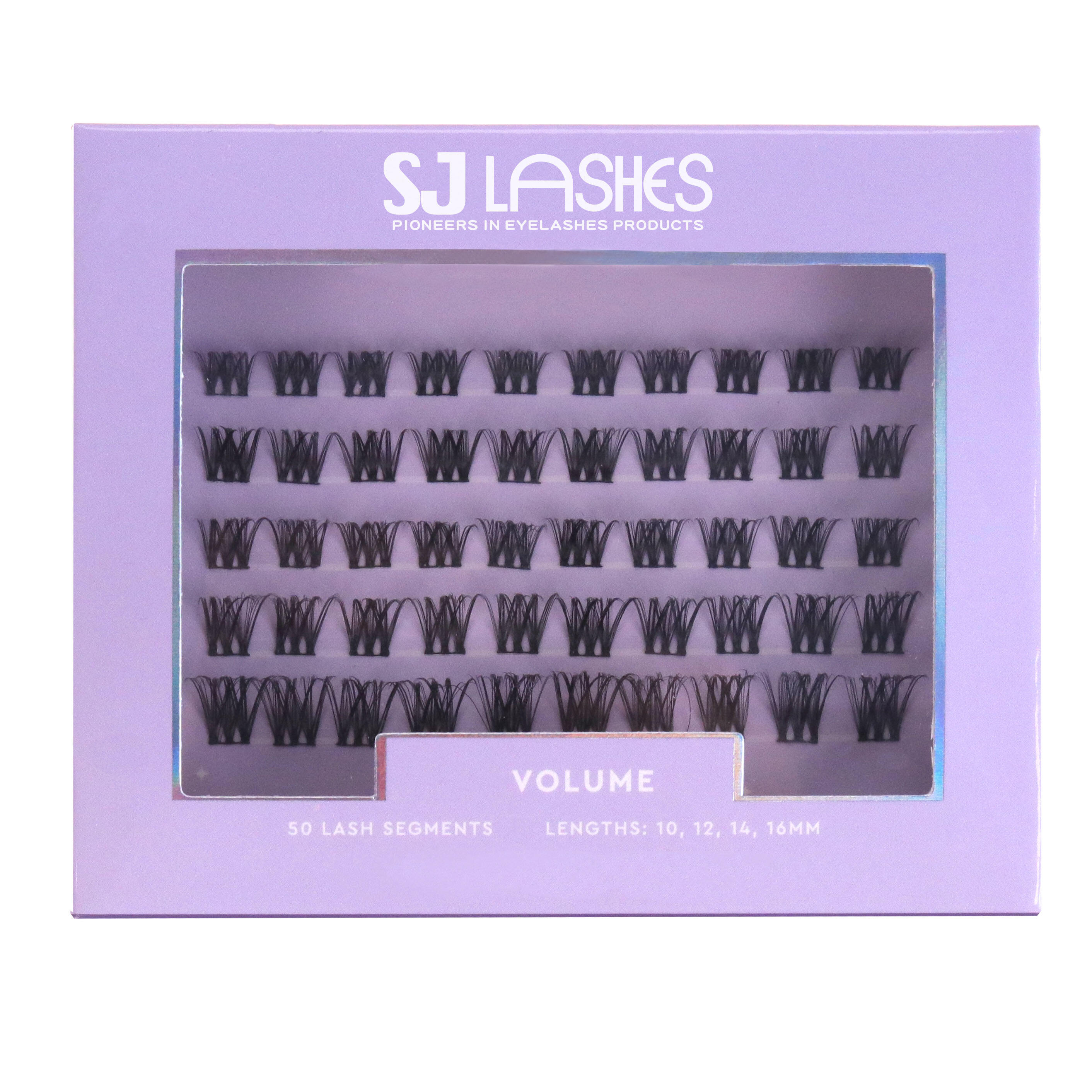 SJ LASHES Factory Wholesale Segment Cluster Eyelashes Packaging Box | Purple Window Lash Box with Laser Silver Foil Stamping Custom Logo OEM