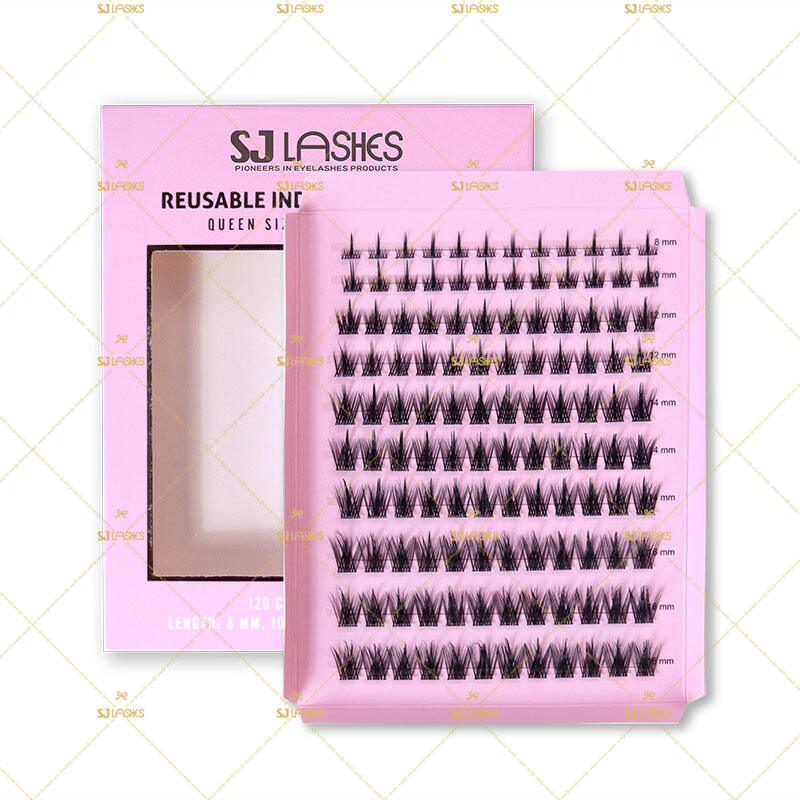 SJ LASHES Factory Wholesale Reusable Individual Cluster Eyelashes Queen Size Box | Custom Multi-Row Card Insert Packaging OEM
