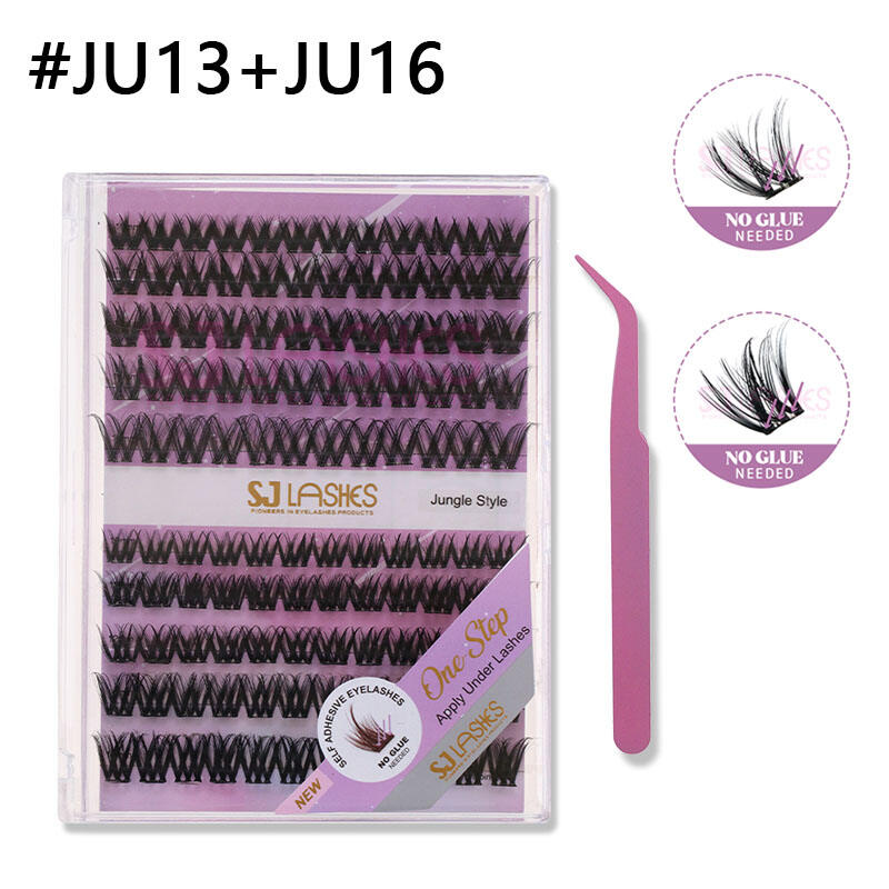 SJ LASHES DIY Self-Adhesive Lash Kit: 10-Row Jungle Style Upper & Lower Clusters with Tweezer - Elegant Purple Gold Foil Edition